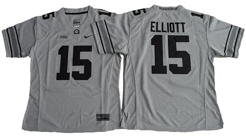 Buckeyes #15 Ezekiel Elliott Gridion Grey II Women's Stitched NCAA Jersey