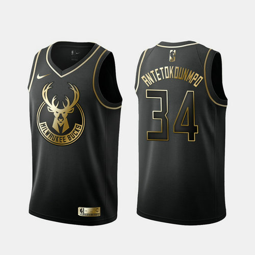 Bucks 34 Giannis Antetokounmpo Black Gold Nike Swingman Jersey