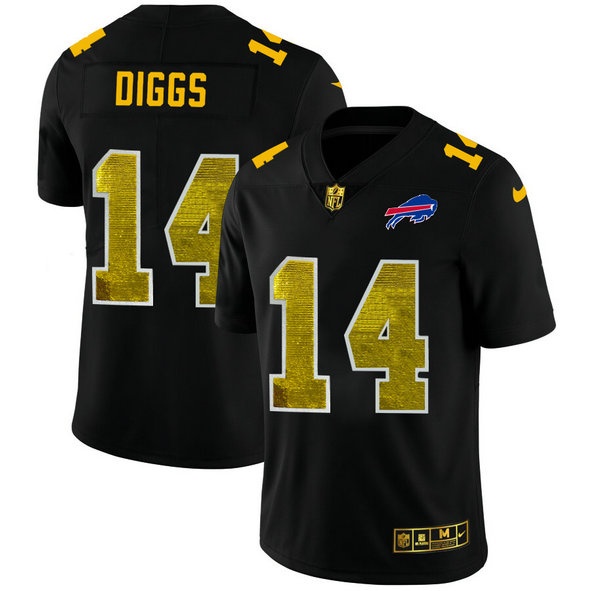 Buffalo Bills #14 Stefon Diggs Men's Black Nike Golden Sequin Vapor Limited NFL Jersey