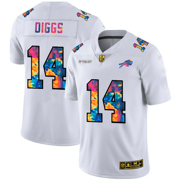 Buffalo Bills #14 Stefon Diggs Men's White Nike Multi-Color 2020 NFL Crucial Catch Limited NFL Jersey