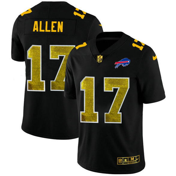 Buffalo Bills #17 Josh Allen Men's Black Nike Golden Sequin Vapor Limited NFL Jersey