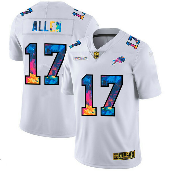 Buffalo Bills #17 Josh Allen Men's White Nike Multi-Color 2020 NFL Crucial Catch Limited NFL Jersey