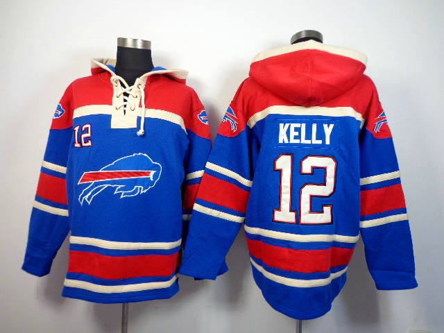 Buffalo Bills 12 Jim Kelly Lace-Up NFL Jersey Hoodies