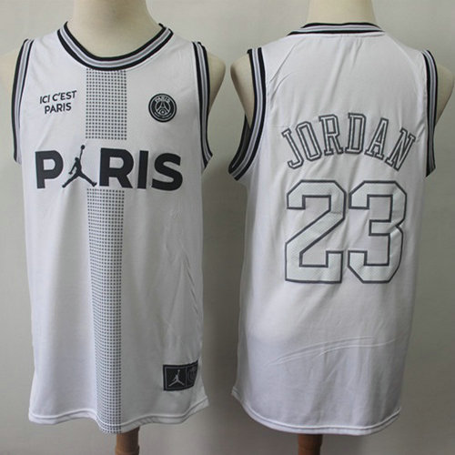 Bulls #23 Michael Jordan White Ici C'est Paris Stitched Basketball Jersey