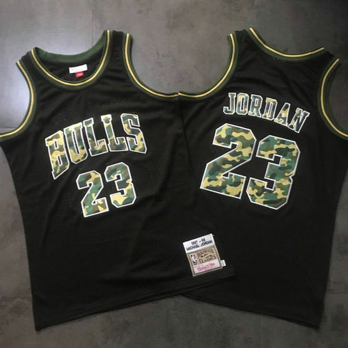 Bulls 23 Michael Jordan Black Camo 1997 to 98 Hardwood Classics Jersey