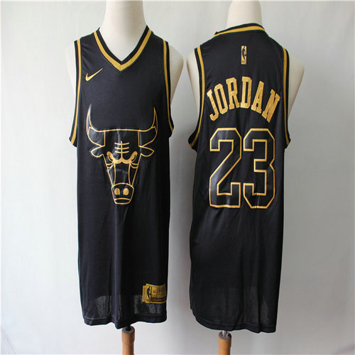 Bulls 23 Michael Jordan Black Gold Nike Swingman Jersey