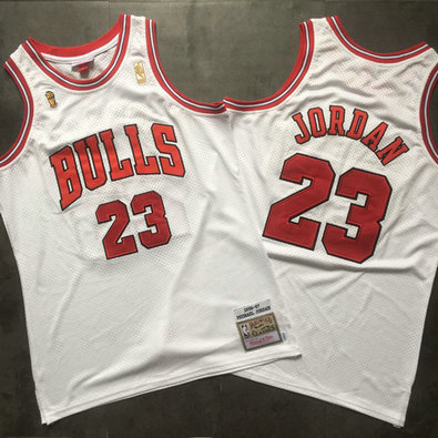 Bulls 23 Michael Jordan White Champions 1996-97 Hardwood Classics Mesh Jersey