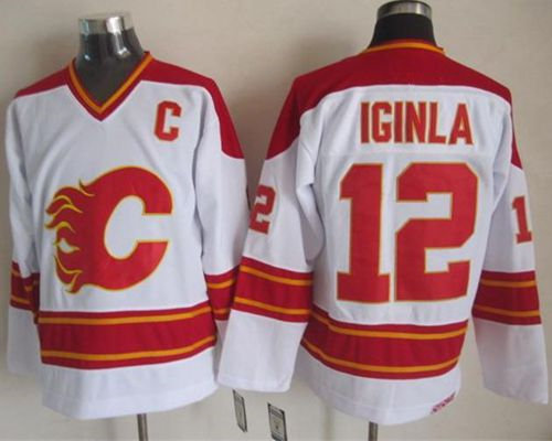 Calgary Flames 12 Jarome Iginla White CCM Throwback NHL Jersey