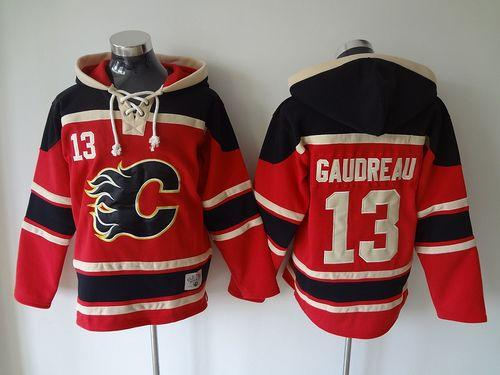 Calgary Flames 13 Johnny Gaudreau Red Sawyer Hooded Sweatshirt NHL jersey