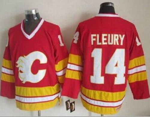 Calgary Flames 14 Theoren Fleury Red CCM Throwback NHL Jersey