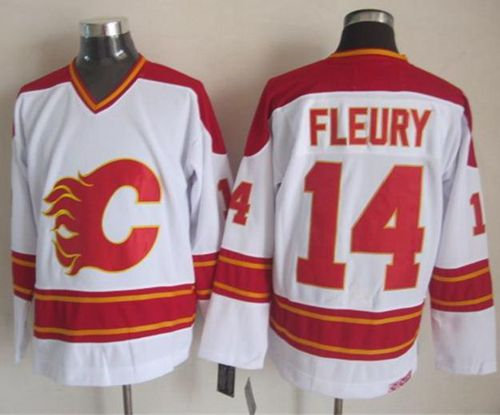 Calgary Flames 14 Theoren Fleury White CCM Throwback NHL Jersey