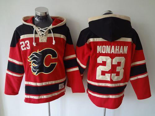 Calgary Flames 23 Sean Monahan Red Sawyer Hooded Sweatshirt NHL jersey