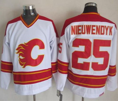 Calgary Flames 25 Joe Nieuwendyk White CCM Throwback NHL Jersey