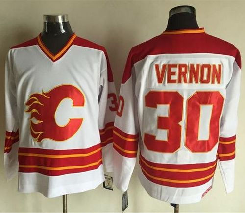 Calgary Flames 30 Mike Vernon White CCM Throwback NHL Jersey
