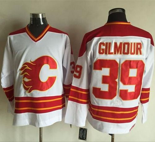 Calgary Flames 39 Doug Gilmour White CCM Throwback NHL Jersey