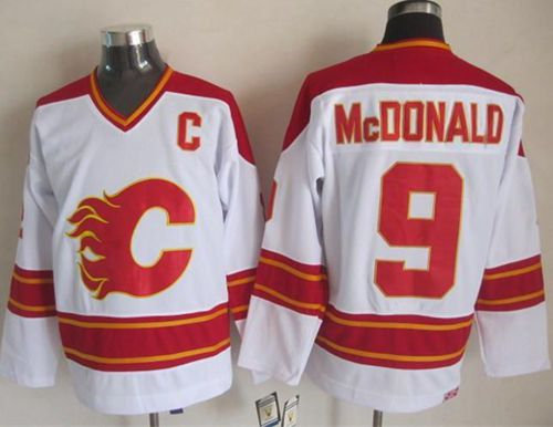 Calgary Flames 9 Lanny McDonald White CCM Throwback NHL Jersey