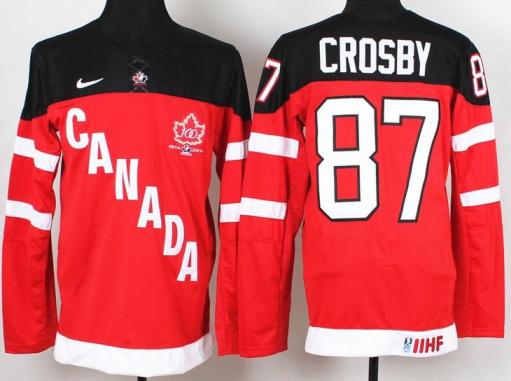 Canada Olympic 100th Anniversary 87 Sidney Crosby Red Black Hockey Jerseys