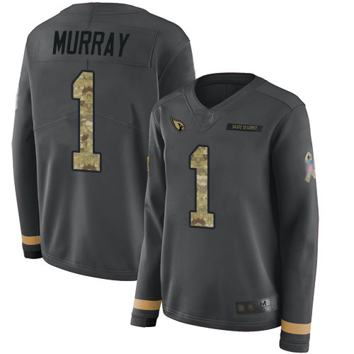 Cardinals #1 Kyler Murray Anthracite Salute to Service Women's Stitched Football Limited Therma Long Sleeve Jersey