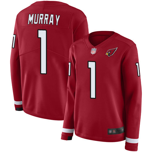 Cardinals #1 Kyler Murray Red Team Color Women's Stitched Football Limited Therma Long Sleeve Jersey