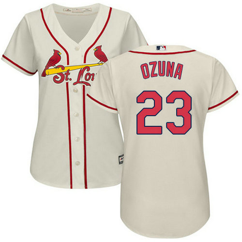 Cardinals #23 Marcell Ozuna Cream Alternate Women's Stitched MLB Jersey_1