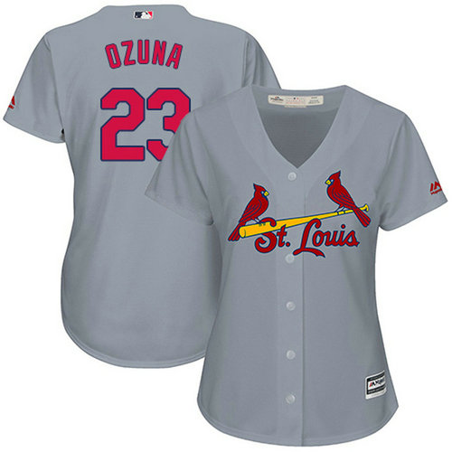 Cardinals #23 Marcell Ozuna Grey Road Women's Stitched MLB Jersey_1