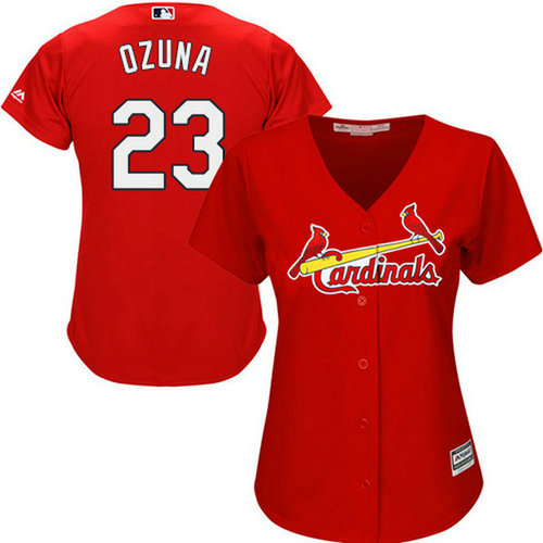 Cardinals #23 Marcell Ozuna Red Alternate Women's Stitched MLB Jersey_1