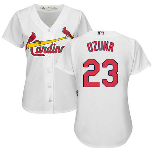 Cardinals #23 Marcell Ozuna White Home Women's Stitched MLB Jersey_1