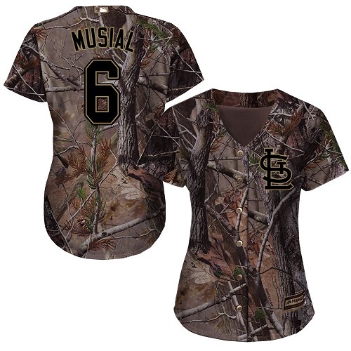 Cardinals #6 Stan Musial Camo Realtree Collection Cool Base Women's Stitched Baseball Jersey