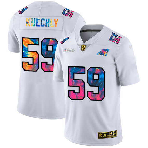 Carolina Panthers #59 Luke Kuechly Men's White Nike Multi-Color 2020 NFL Crucial Catch Limited NFL Jersey