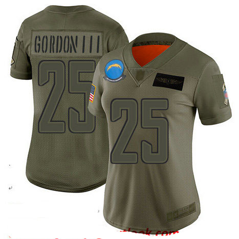 Chargers #25 Melvin Gordon III Camo Women's Stitched Football Limited 2019 Salute to Service Jersey