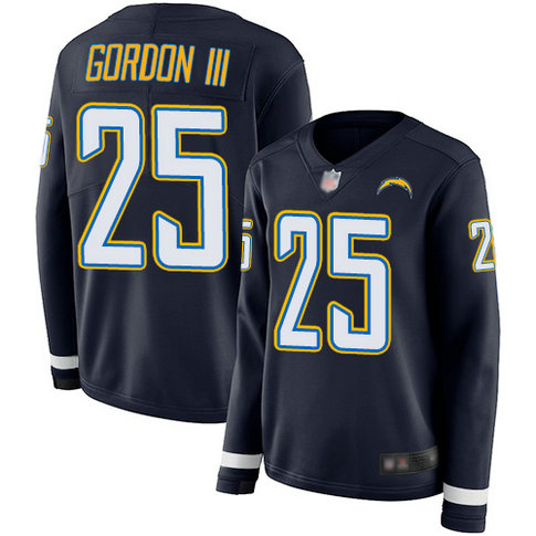 Chargers #25 Melvin Gordon III Navy Blue Team Color Women's Stitched Football Limited Therma Long Sleeve Jersey