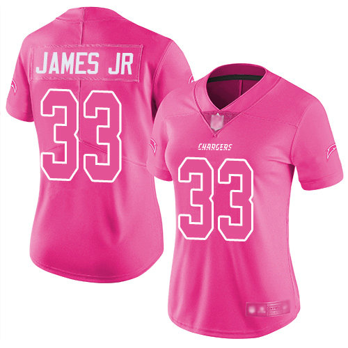 Chargers #33 Derwin James Jr Pink Women's Stitched Football Limited Rush Fashion Jersey
