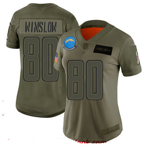 Chargers #80 Kellen Winslow Camo Women's Stitched Football Limited 2019 Salute to Service Jersey