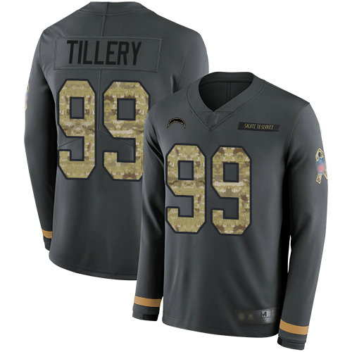 Chargers #99 Jerry Tillery Anthracite Salute to Service Youth Stitched Football Limited Therma Long Sleeve Jersey