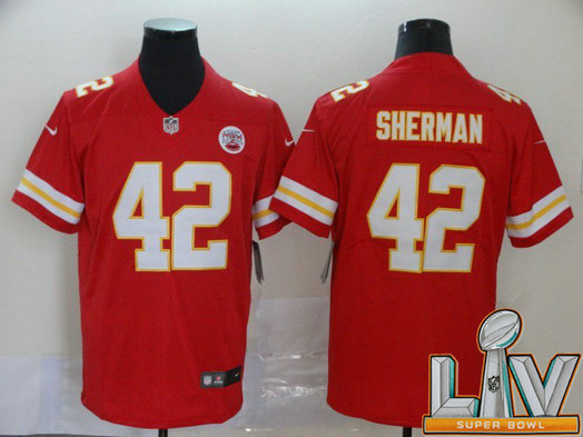 Cheap Super Bowl LV 2021 Men Kansas City Chiefs 42 Sherman Red Nike Vapor Untouchable Limited NFL Jersey