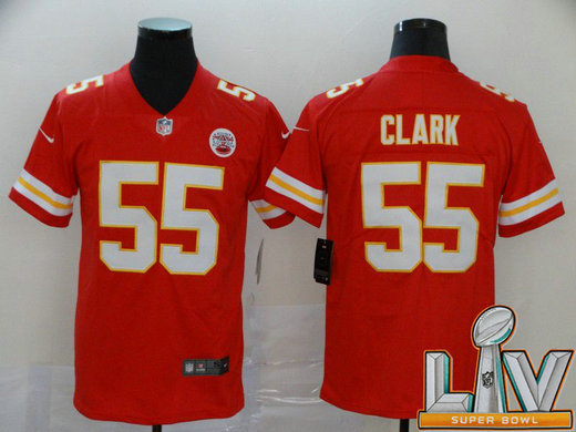Cheap Super Bowl LV 2021 Men Kansas City Chiefs 55 Clark Red Nike Vapor Untouchable Limited NFL Jersey