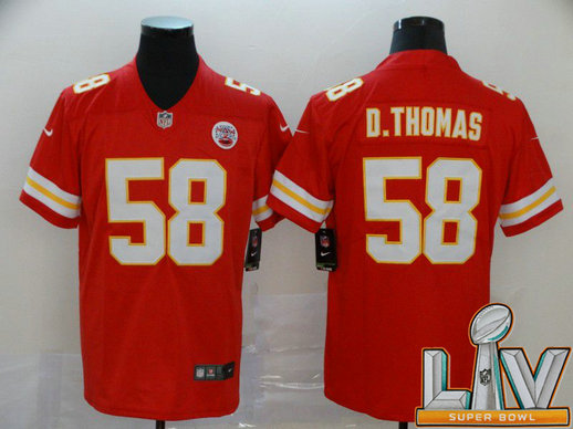 Cheap Super Bowl LV 2021 Men Kansas City Chiefs 58 D.Thomas Red Nike Vapor Untouchable Limited NFL Jersey