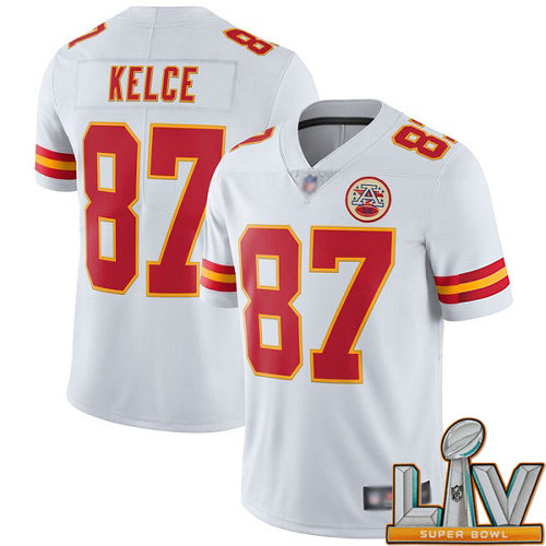 Cheap Super Bowl LV 2021 Men Kansas City Chiefs 87 Kelce Travis White Vapor Untouchable Limited Player Football Nike NFL Jersey