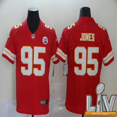 Cheap Super Bowl LV 2021 Men Kansas City Chiefs 95 Jones Red Nike Vapor Untouchable Limited NFL Jersey