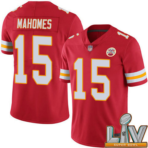 Cheap Super Bowl LV 2021 Youth Kansas City Chiefs 15 Mahomes Patrick Red Team Color Vapor Untouchable Limited Player Football Nike NFL Jersey