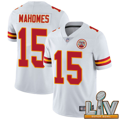 Cheap Super Bowl LV 2021 Youth Kansas City Chiefs 15 Mahomes Patrick White Vapor Untouchable Limited Player Football Nike NFL Jersey