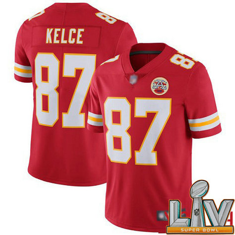 Cheap Super Bowl LV 2021 Youth Kansas City Chiefs 87 Kelce Travis Red Team Color Vapor Untouchable Limited Player Football Nike NFL Jersey