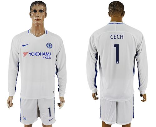 Chelsea #1 Cech Away Long Sleeves Soccer Club Jersey