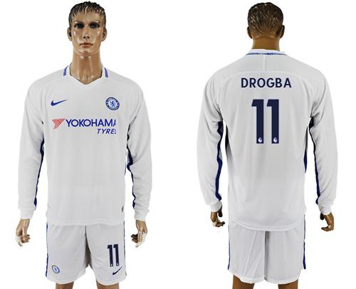 Chelsea #11 Drogba Away Long Sleeves Soccer Club Jersey