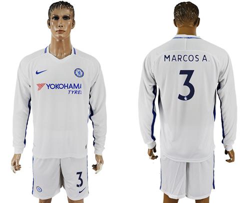 Chelsea #3 Marcos A. Away Long Sleeves Soccer Club Jersey