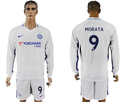 Chelsea #9 Morata Away Long Sleeves Soccer Club Jersey