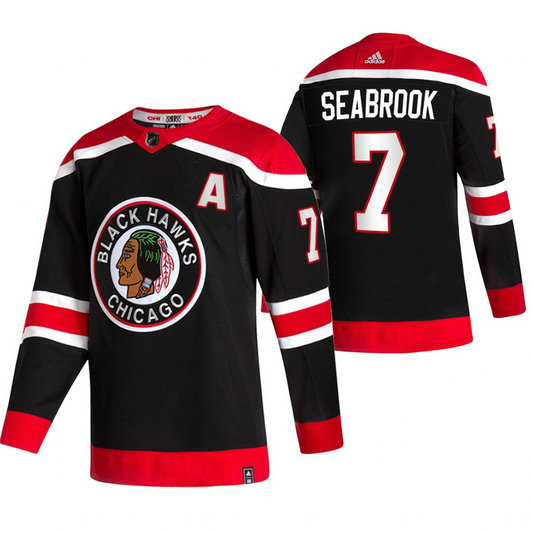 Chicago Blackhawks #7 Brent Seabrook Black Men's Adidas 2020-21 Reverse Retro Alternate NHL Jersey