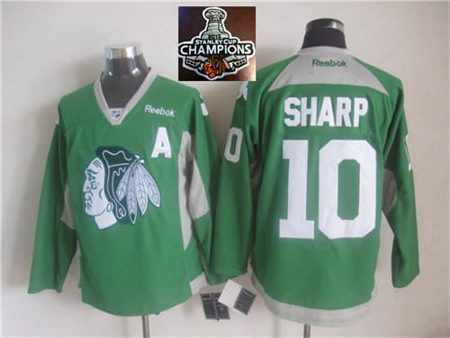 Chicago Blackhawks 10 Patrick Sharp Green Practice 2015 Stanley Cup Champions NHL Jersey