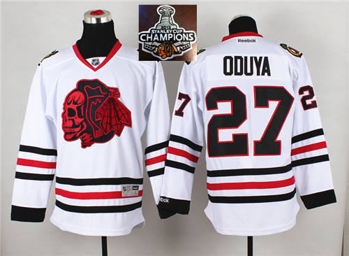 Chicago Blackhawks 27 Johnny Oduya White(Red Skull) 2014 Stadium Series 2015 Stanley Cup Champions NHL Jersey