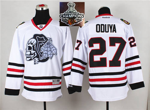 Chicago Blackhawks 27 Johnny Oduya White(White Skull) 2014 Stadium Series 2015 Stanley Cup Champions NHL Jersey